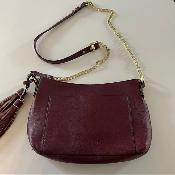 Wine color chain strap tassel bag burgundy red Bin8 - Picture 5 of 13